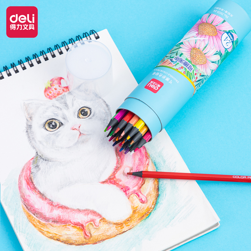 得力7072 24色卡通粗三角杆水彩笔 混